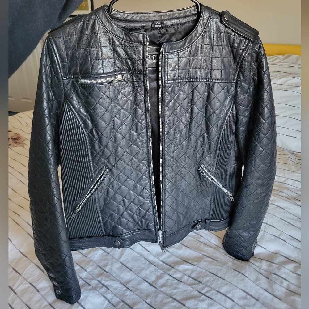 Black Quilted Real Leather Biker Jacket